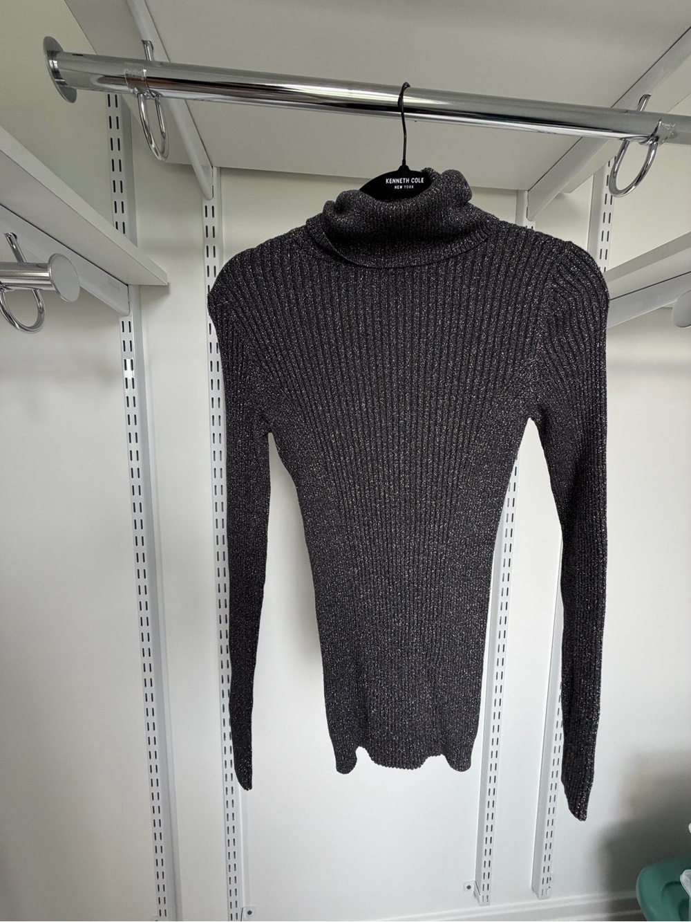 Express Black Metallic Ribbed Turtleneck Sweater